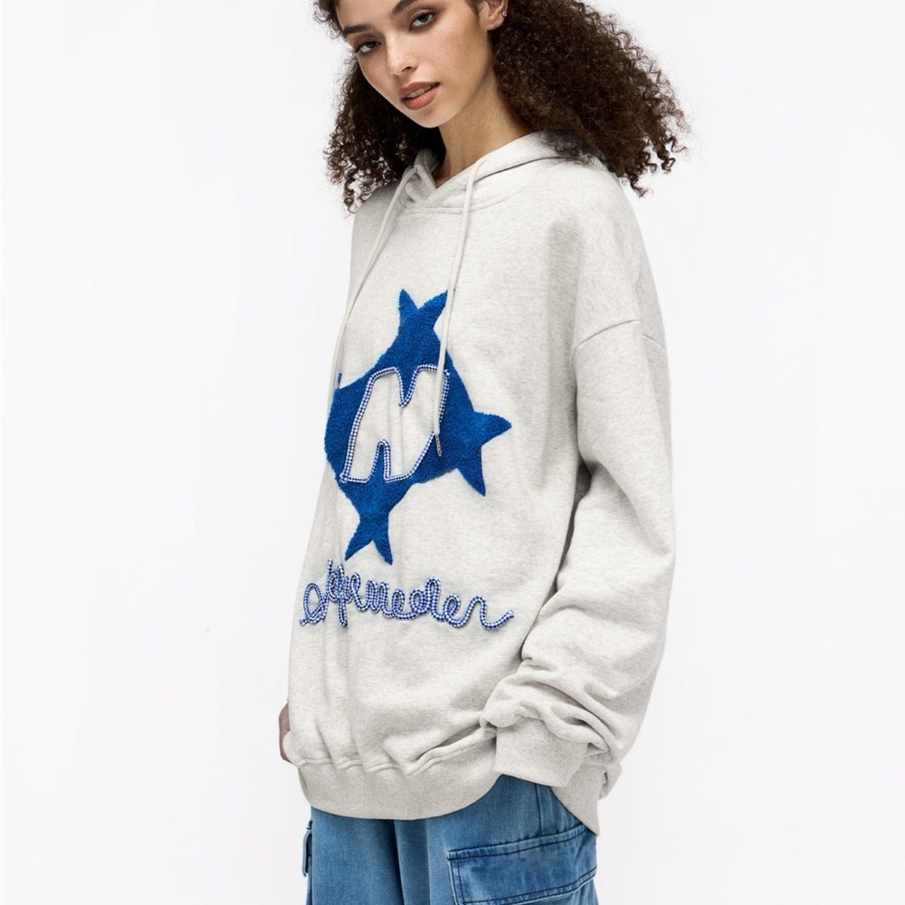 Aelfric Eden Light Gray Hoodie with Navy Blue Star Patch - Picture 2 of 12